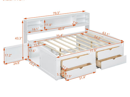 Daybed With 2 Bedside Cabinets, Upper Shelves And 4 Drawers