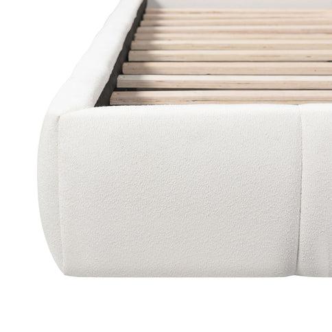 Upholstered Platform Bed Frame With Soft Boucle Headboard