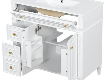 Bathroom Vanity With Sink, 3 Drawers & 2 Soft-Close Doors