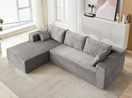 Compression Sectional Couch With Comfy Chaise, Boneless L Shape Sofa With Deep Seat