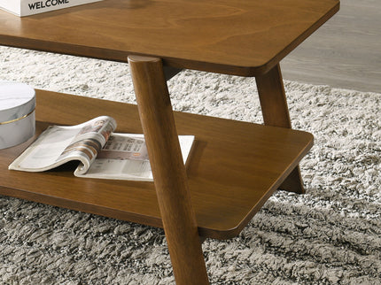 Metz - Mid-Century Modern Wood Shelf 3 Piece Coffee Table Set - Walnut