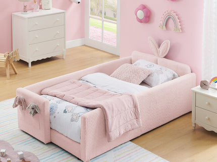 Cute Rabbit Ear Upholstered Platform Bed Frame With Safety Rail