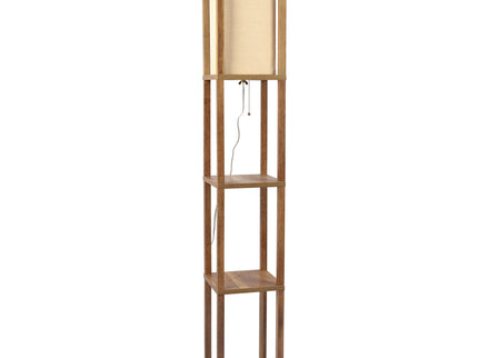 Pinnacle - Shelf Floor Lamp For Bedroom / Living Room, Long Shade - Natural Wood / White