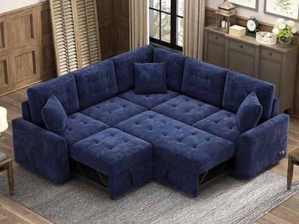 L-Shape Sofa Bed Pull-Out Sleeper Sofa With Wheels, USB Ports, Power Sockets For Living Room