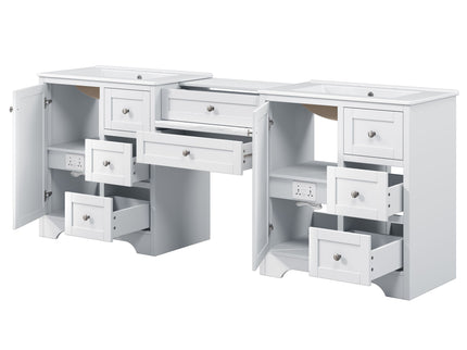 Double Sink Bathroom Vanity With Countertop, 2 Ceramic Sinks, 6 Drawers, Soft Close Design