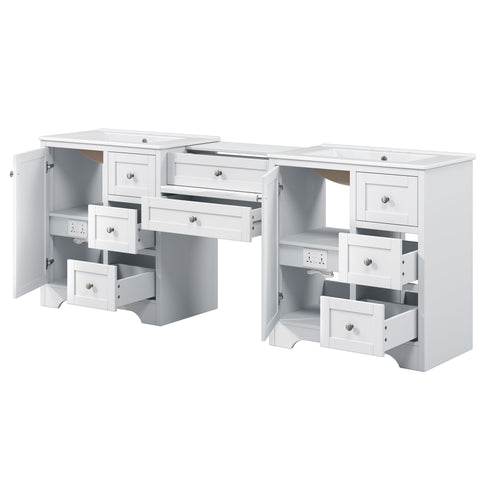Double Sink Bathroom Vanity With Countertop, 2 Ceramic Sinks, 6 Drawers, Soft Close Design