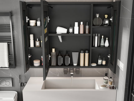 Aluminium Medicine Cabinet Mirror With LED Light And Defogging Function - Gray
