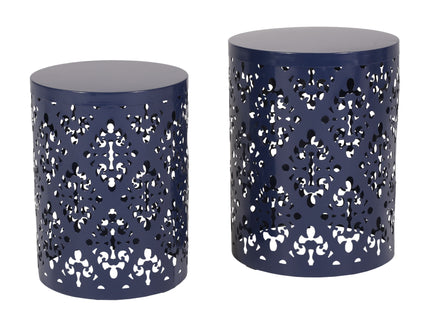 Modern Iron Cut Design End Table (Set of 2) - Navy Blue