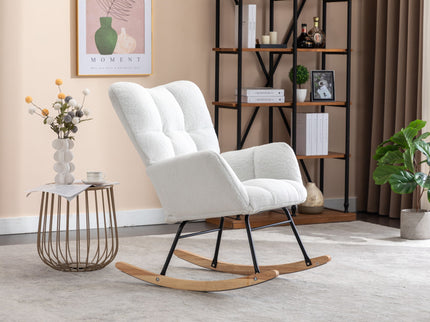 Teddy Fabric Rocking Gilder Nursery Chair For Living Room Indoor - Ivory