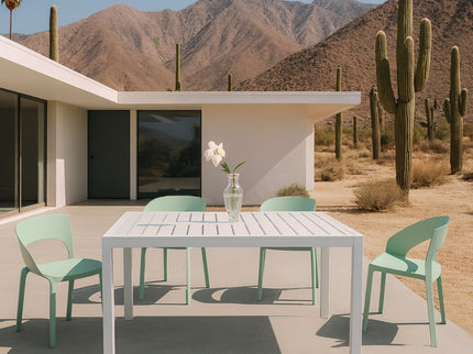 4 Piece Set Of Modern Designed Single Chairs With Long Table