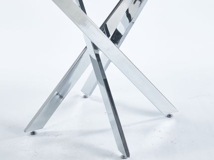 Dining Table With Cross Metal Leg And Tempered Glass, Modern Space Saving Kitchen Table For Living Room Legs, Square Table