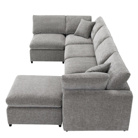 Modern Modular Cloud Sofa Bed, 6 Seat Sectional Couch Set With Ottoman, Free Combination, Convertible U Shaped Sleeper Sofa For Living Room