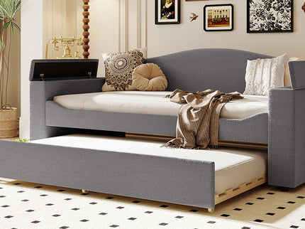 Upholstered Daybed With Storage Armrests, Trundle And Latest Integrated tooth Audio System