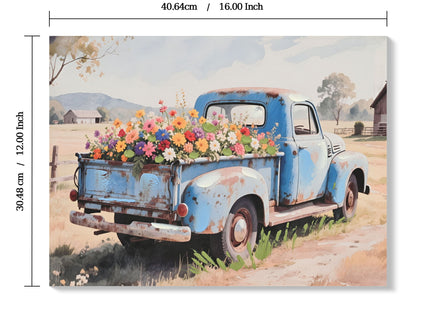 Old Truck Canvas Wall Art For Spring Decor - Blue Cars