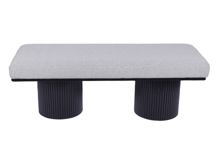 Upholstered Bench With Black Chunky Legs Boucle Contemporary Style Bed-End Bench For Bedroom Living Room - Light Gray