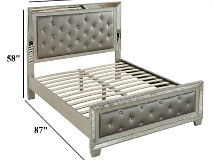 Glamorous Tufted Headboard Bed With Mirror Trim