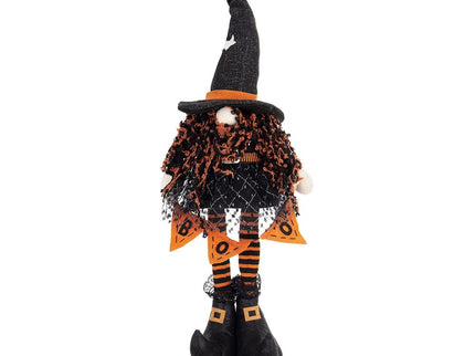 Standing Gnome With Banner & Spring Body, For Halloween Decor - Black / Orange / White