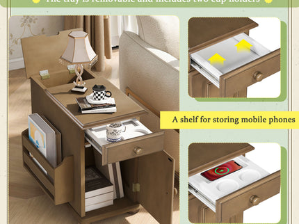 Vintage Flip Top Side Table With USB Ports