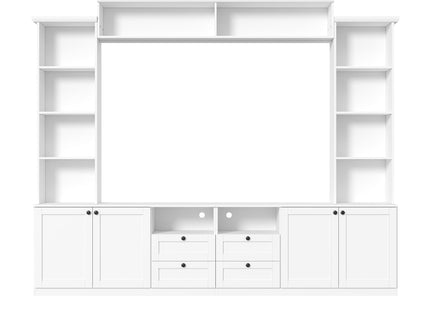 Farmhouse Elegant Entertainment Center Wall Unit With 4 Drawers