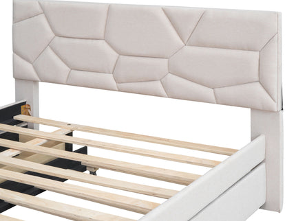 Upholstered Platform Bed With Brick Pattern Headboard And Twin Long Size Trundle