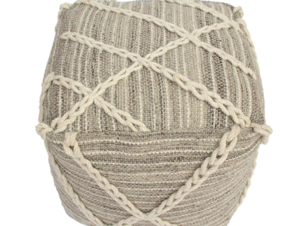 Modern Wool Rope Square Pouf Ottoman Floor Cushion - Gray / Ivory