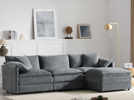 Modular Sectional With Deep And Wide Seat, Cloud Couch Set With Double Cushions Sofa With Movable Ottoman