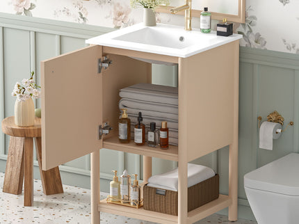 Bathroom Vanity With Sink, Freestanding Single Cabinet Set - Cream White