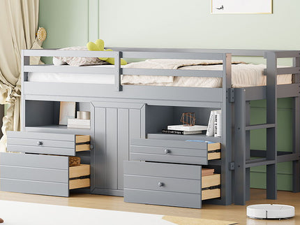 Loft Bed With 4 Drawers, Underneath Cabinet And Shelves