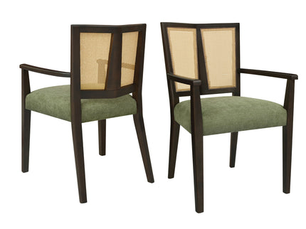 Mid Century Modern Arm Dining Chair Set With Rattan Backrest