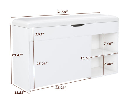 Modern Design Entryway Bench With Adjustable 3 Tier Flip-Up Drawers And Hidden Cabinet - White