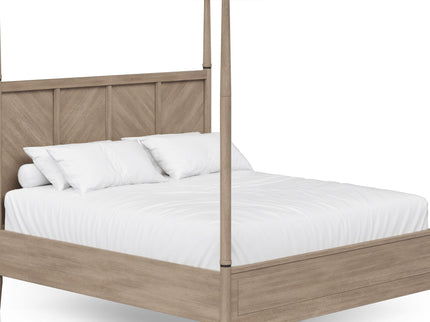 Queen Canopy Bedroom Set With A 2 Drawer Nightstand A Dresser With Poster Mirror And A Door Chest - Sand