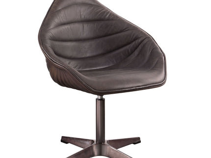 Pipino - Top Grain Leather Accent Chair With Swivel - Antique Ebony