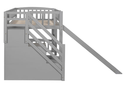 Loft Stairway Bed With 2 Drawers, Convertible Ladder And Slide