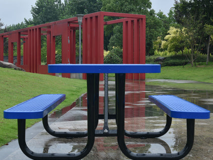 Square Outdoor Steel Picnic Table, With Umbrella Pole