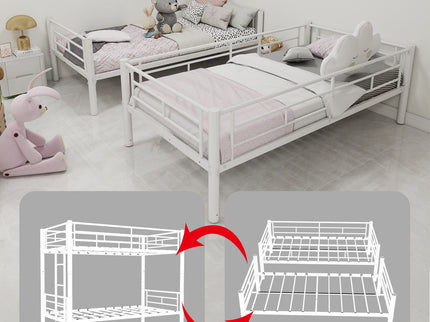 Metal Bunk Bed For Kids, Convertible Bedframe With Ladders & Guardrail