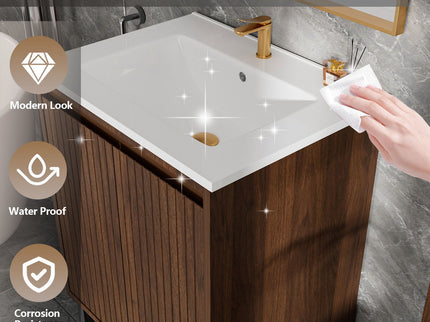 Bathroom Vanity With Ceramic Sink, Floor-Standing Design, Soft-Closing Drawers