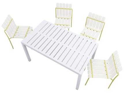 4 Piece Set Of Modern Color Block Designed Single Chairs With Long Table
