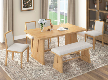 Dining Set With Rectangular Table, 4 Upholstered Chairs & 1 Padded Bench