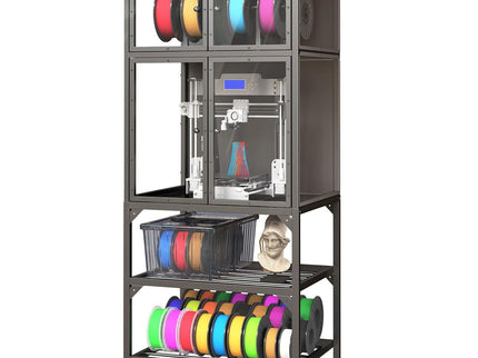3D Printer Cabinet With Double Layer Filament Storage, Noise Reducing Design - Black
