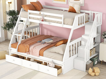 Bunk Bed With Drawers, Ladder And Storage Staircase