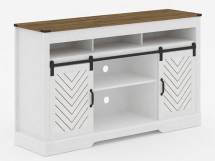 TV Stand With Sliding Barn Doors And Adjustable Storage - White / Oak