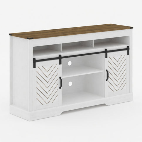 TV Stand With Sliding Barn Doors And Adjustable Storage - White / Oak
