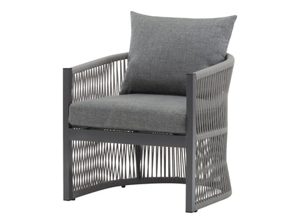 Modern Curved Aluminum Lounge Chair With Stylish Rope Weave Design And Cushioned Comfort For Outdoor