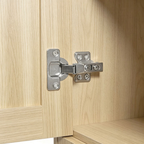 Tall Storage Cabinet With Tilt Out Compartment, Adjustable Shelves, Soft Close Hinges - Natural