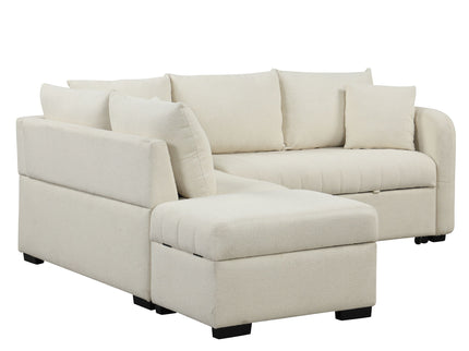 L-Shaped Sectional Pull Out Sofa Bed Sleeper Sofa With Two USB Ports, Two Power Sockets And A Movable Storage Ottoman
