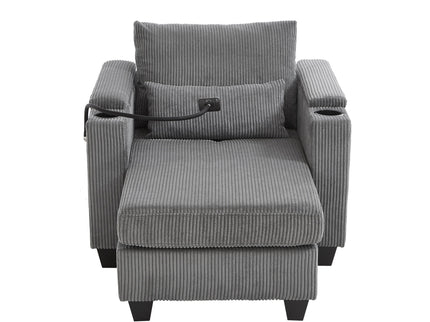 Convertible Chaise Lounge Sofa Chair With USB Ports, Cup Holders, Phone Holder And Storage