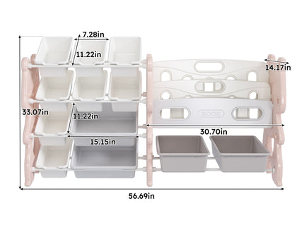 Kids Toy Storage Organizer With 2 Tier Bookshelf, Toy Storage With 12 Bins