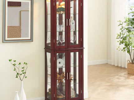 Curio Cabinet Lighted Curio Diapaly Cabinet With Adjustable Shelves And Mirrored Back Panel, Tempered Glass Doors (6 Tier), (E26 Light Bulb Not Included)