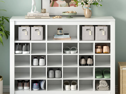 24 Shoe Cubby Console, Shoe Cabinet - White