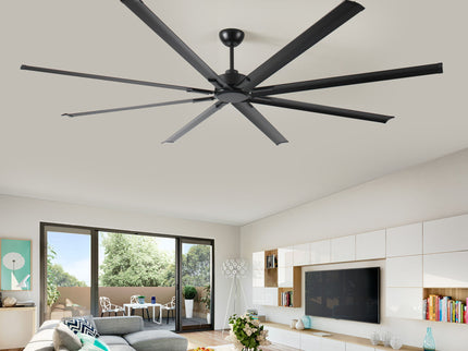 Industrial DC Motor Ceiling Fan, Large Ceiling Fan With 8 Reversible Blades, 5 Speed Remote Control, Home Or Commercial Ceiling Fans For Porch / Garage / Shop - Black